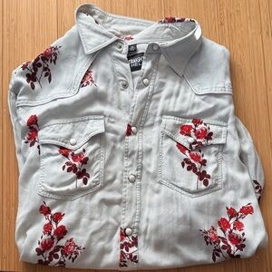 Straight to Hell Men's Floral Casual Button Down Shirt - White and Red